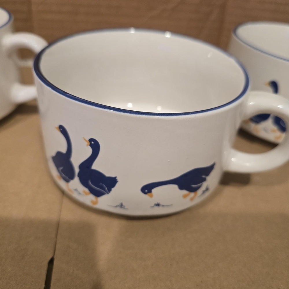 Set Of 3 Blue Goose Geese Coffee Cup Soup Mugs